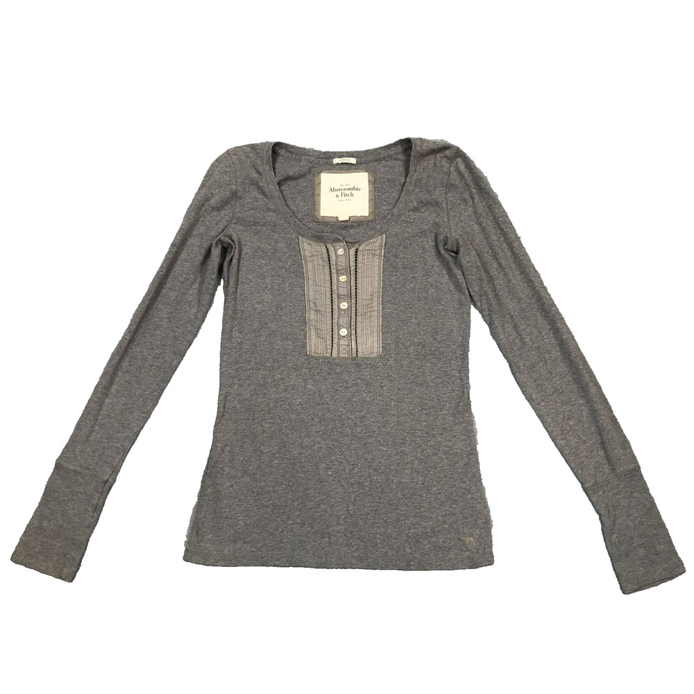 Y2K Abercrombie & Fitch Medium Henley Shirt Gray Bella Swan Long Sleeve 2000 BC9